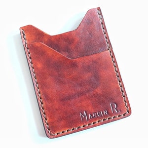 Cartera de cuero, billetera motera, cartera de cuero delgado, billetera minimalista, cuero rojo-marrón, billetera de todos los días, cartera de fiesta, billetera navideña.