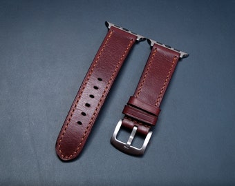 Apple Watch leather strap made from a Burgundy Buttero leather