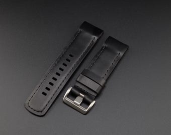 Black Buttero Leather Garmin Watch Band, Full Grain Vegetable Tanned Strap