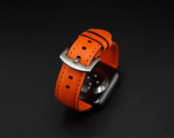 Leather Apple Watch Strap, Hand-Stitched Orange Buttero Band