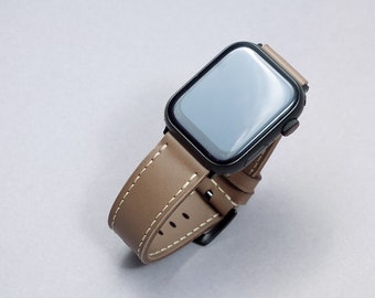 Leather strap for Apple Watch Buttero Cappucino Leather, iwatch leather strap, capucino leather Apple Watch strap, gray leather watch strap.