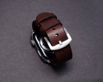 Minimalist Apple Watch dark brown leather strap for Apple Watch Series 1/2/3/4/5/SE/6/7/8/Ultra