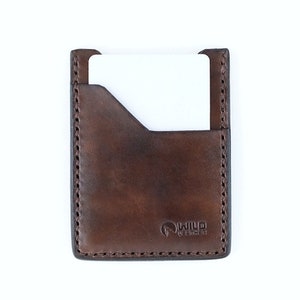 Cartera de cuero minimalista, cartera delgada, cartera de cuero pequeño, mini cartera de cuero, cuero de chocolate oscuro, cartera delgada para hombre, cartera de tarjeta.