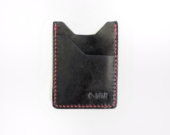 Mini cartera de cuero, billetera de cuero minimalista, cartera delgada, billetera de cuero pequeño, cuero negro, billetera delgada para hombre, billetera de tarjeta.