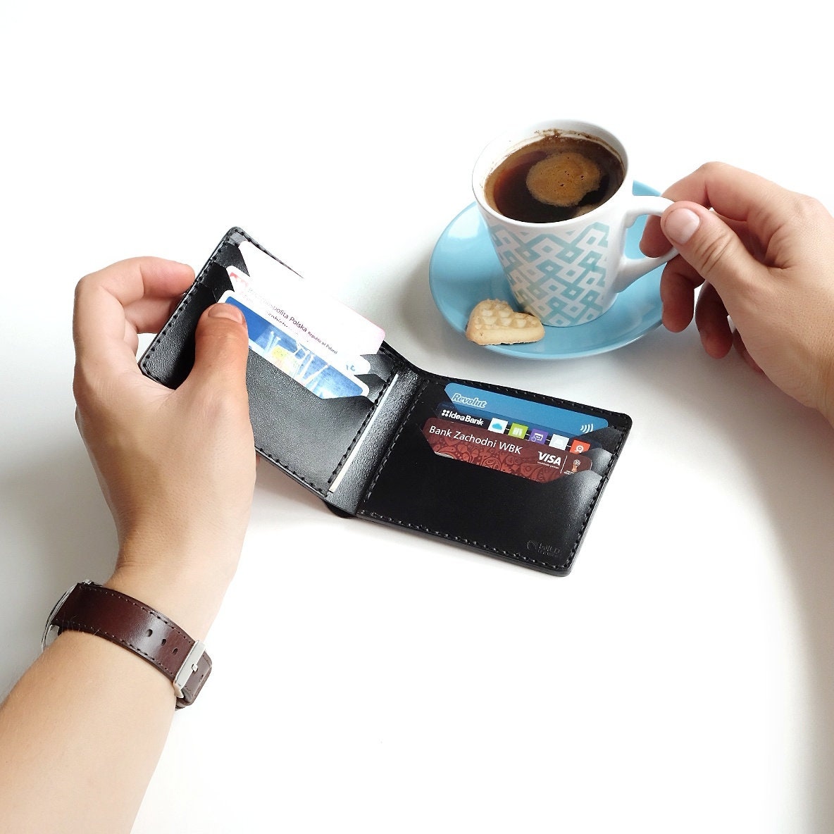 Classic Horizontal Bifold Black Leather Wallet Made From a High Quality ...