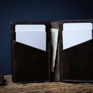 Cartera en efectivo, cartera delgada de cuero, billetera minimalista, cartera de cuero para hombre, portatucasines de cuero, billetera marrón oscuro, cartera de cuero.
