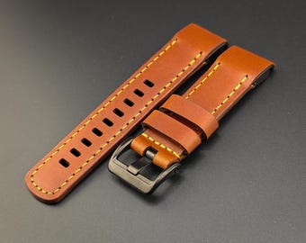 Handmade Cognac Buttero Leather, Garmin Quick Fit Watch Band, Full Grain, Vegetable Tanned, Custom Sizes and Personalization