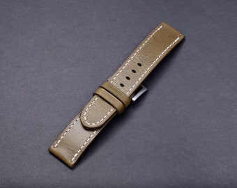 Ponte leather olive watch strap, high quality natural full grain leather, wrist watch strap, mens watch strap, natural leather watch band.