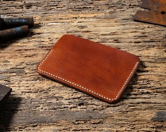 Light brown personalized leather wallet for him, custom minimalist mens leather wallet, monogram mens card holder, minimal leather case.
