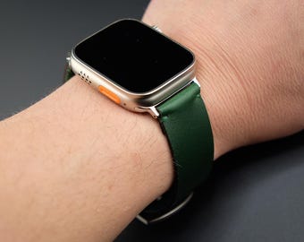 Minimalist Apple Watch green leather strap for Apple Watch Series 1/2/3/4/5/SE/6/7/8/9/10/11/Ultra