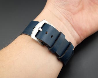 Minimalist Apple Watch blue leather strap for Apple Watch Series 1/2/3/4/5/SE/6/7/8/9/10/11/Ultra