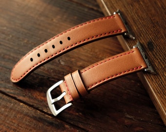 Apple Watch leather padded strap with light brown Koala leather.