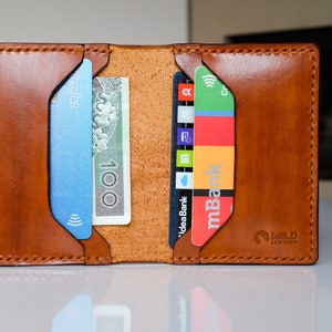 Cartera de cuero pequeño, billetera doble, billetera delgada, cartera de 5 bolsillos, billetera minimalista, cartera de cuero para hombres, billetera marrón, soporte de tarjeta de cuero.