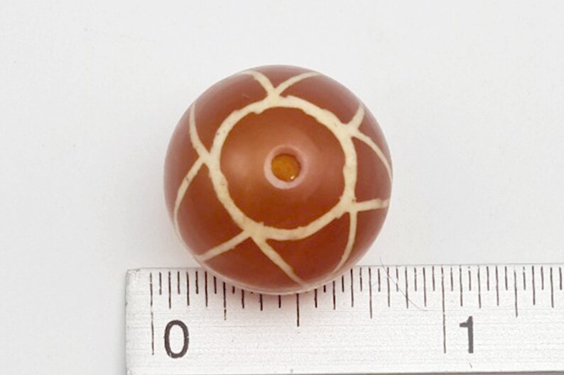 Ancient Style PYU Culture Style Etched Striped Star Panel Carnelian Bead #US8944c