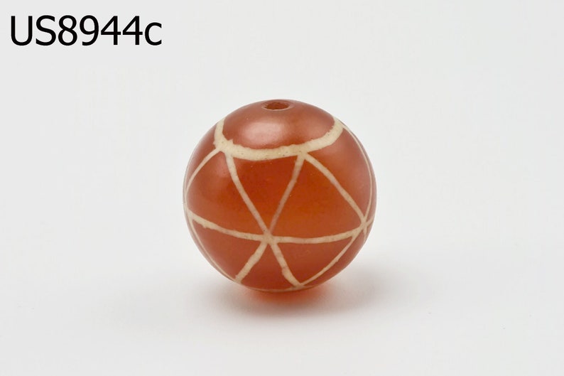 Ancient Style PYU Culture Style Etched Striped Star Panel Carnelian Bead #US8944c