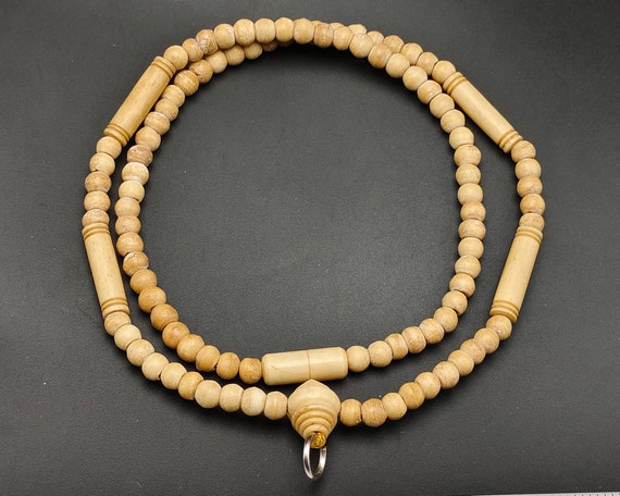Tibetan Yak Bone Turquoise & Coral Inlaid Medicine Mala Prayer Bead Necklace