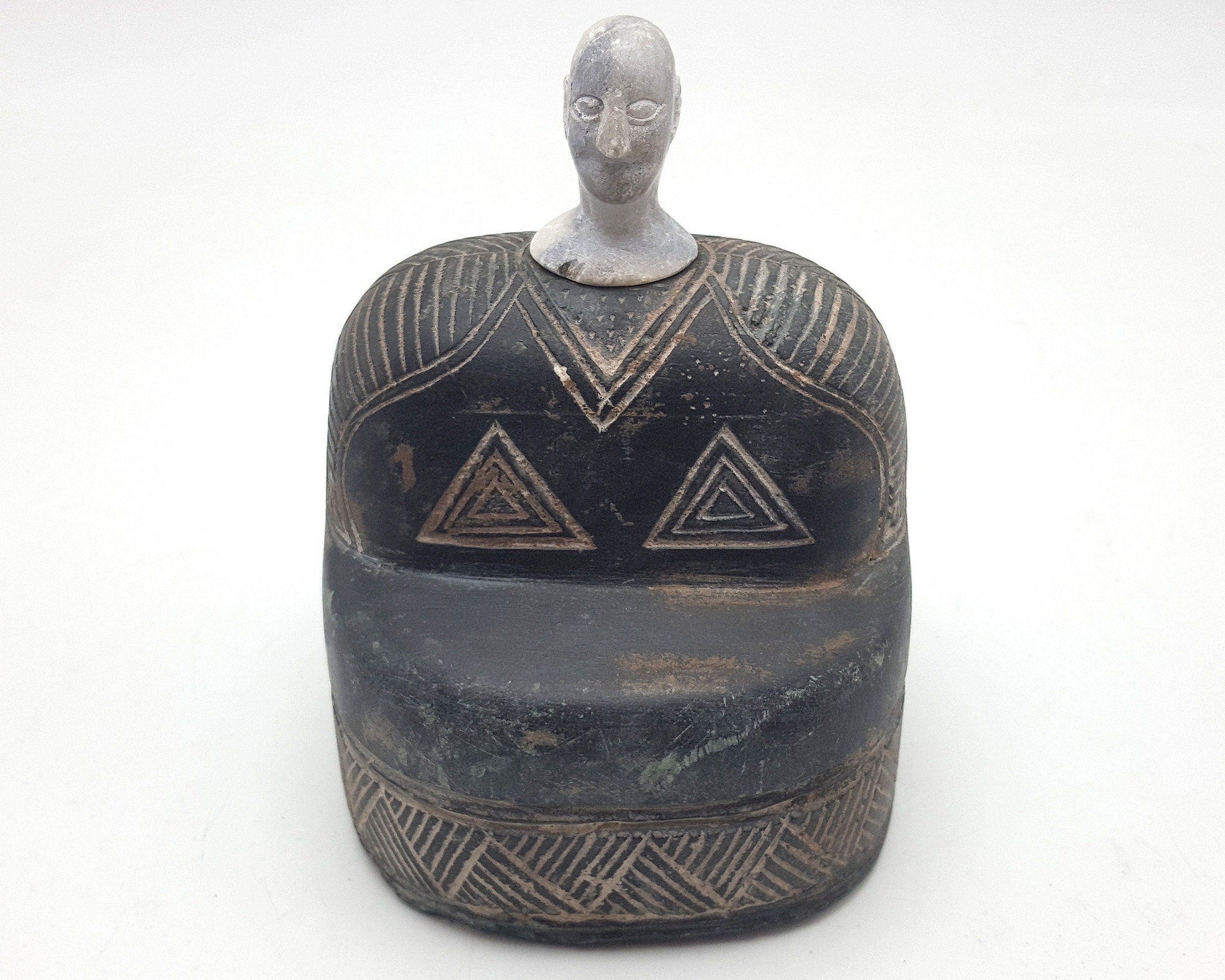 大型古代バクトリア緑泥石マルギアナ複合石アイドル像置物古い希少品
