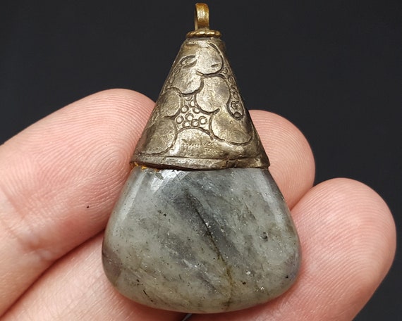 Antique Bronze Pendant Droplet Crystal Blue Asia … - image 4