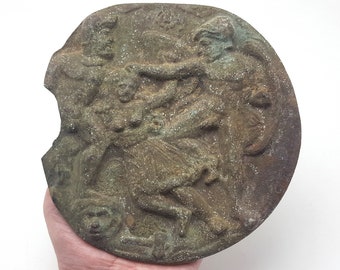 Collectable Ancient Old Roman Greek Rare Era Aphrodite & Eros Bronze Mirror Plate #CP338