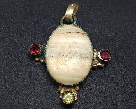 Antique Layered Agate Colorful Gems Pendant #CP77… - image 2