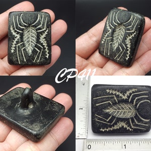 Meraviglioso timbro con sigillo inciso in pietra nera con intaglio di ragno battriano del Vicino Oriente #CP411p