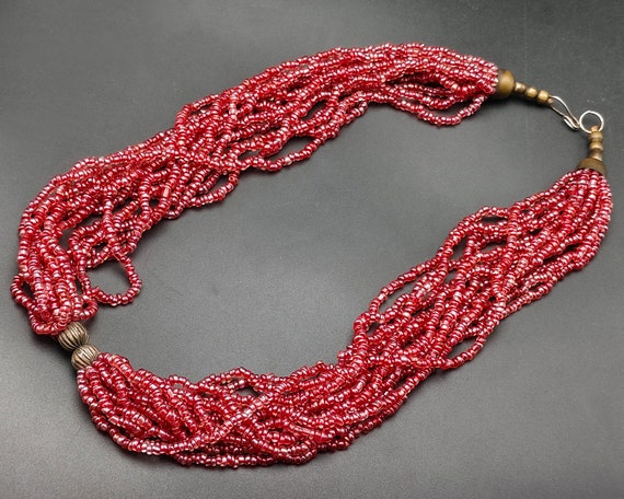 Ancient Nagaland Pastel Ruby Red Glass Beads Trad… - image 1
