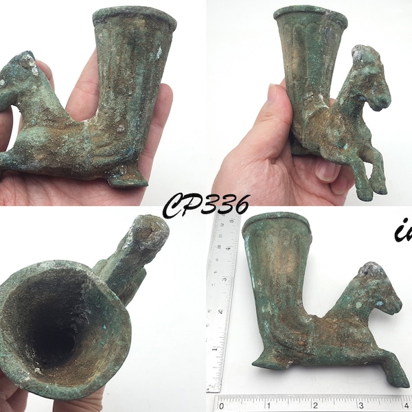 Ancient Persian Bronze Patina Rhyton With Animal Drink Vessel Circa 500 BC #CP336c