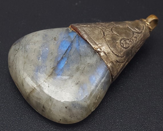 Antique Bronze Pendant Droplet Crystal Blue Asia … - image 6
