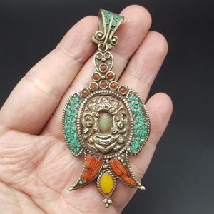 Wonderful Ancient Turkoman Silver Badge Red Coral Blue Turquoise Stone Dangle Earrings #CP323