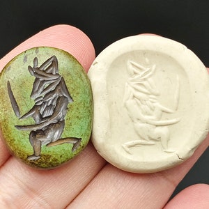 Perlina timbro sigillo intaglio soldato pietra turchese verde greco-romana antica #CP997c