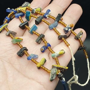 Wonderful Old Ancient Colorful Roman Patina Glass Fragment Bird Beads Strand Necklace Collectible #CP873