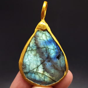 Ancient Beautiful Droplet Roman Glass Gold Plated Pendant Collection Good Gift #CP754c