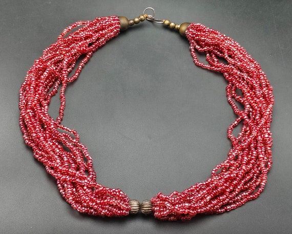 Ancient Nagaland Pastel Ruby Red Glass Beads Trad… - image 3
