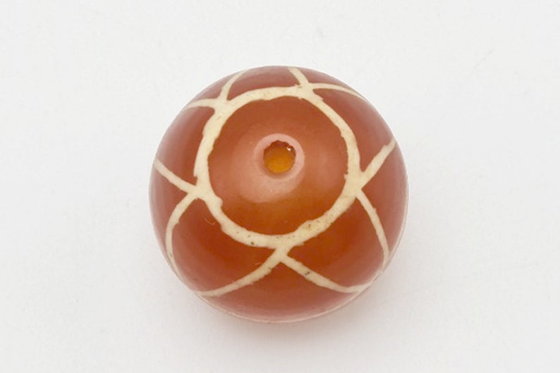 Ancient Style PYU Culture Style Etched Striped Star Panel Carnelian Bead #US8944c