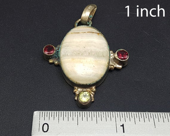 Antique Layered Agate Colorful Gems Pendant #CP77… - image 6
