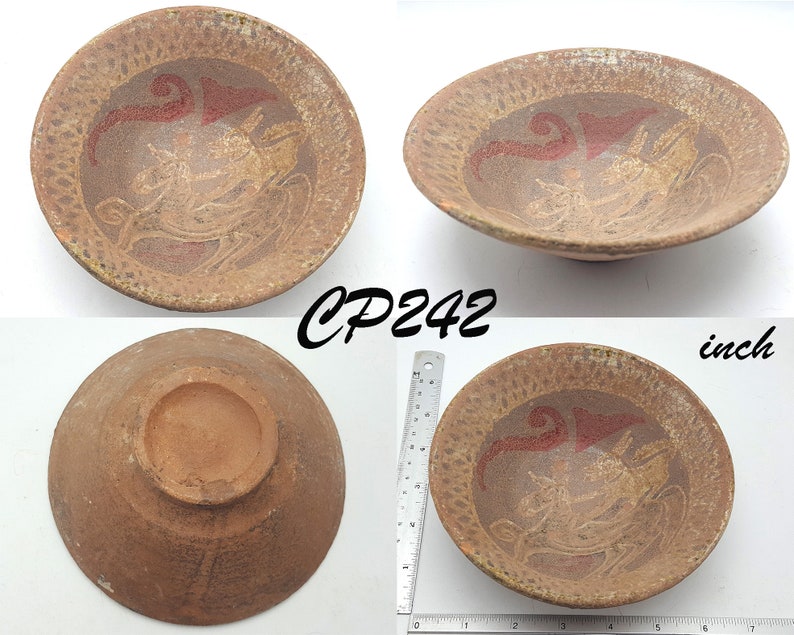 6" Wonderful Bowl Persian Islamic Pottery Centuar & Horse Stoneware Designs Terracotta #CP242c image 1