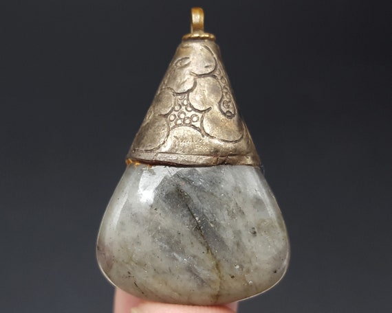 Antique Bronze Pendant Droplet Crystal Blue Asia … - image 2