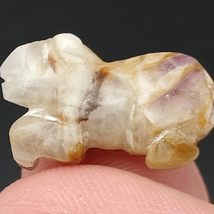 Ancient Antique PYU Natural Crystal Agate Carved Tiger Figure Bead #CP447c
