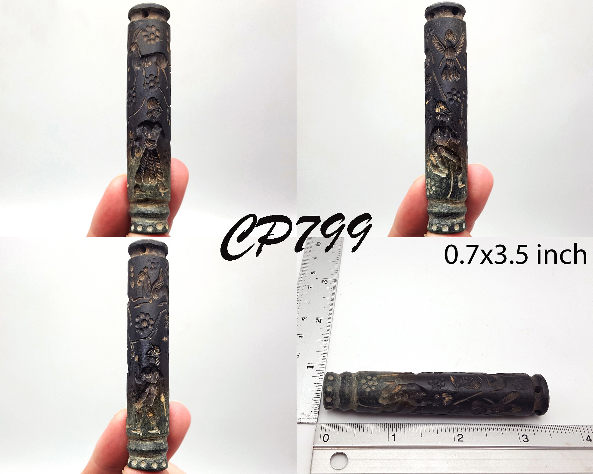美しい近東のハンターと動物の黒石シールシリンダービーズ #CP799c 