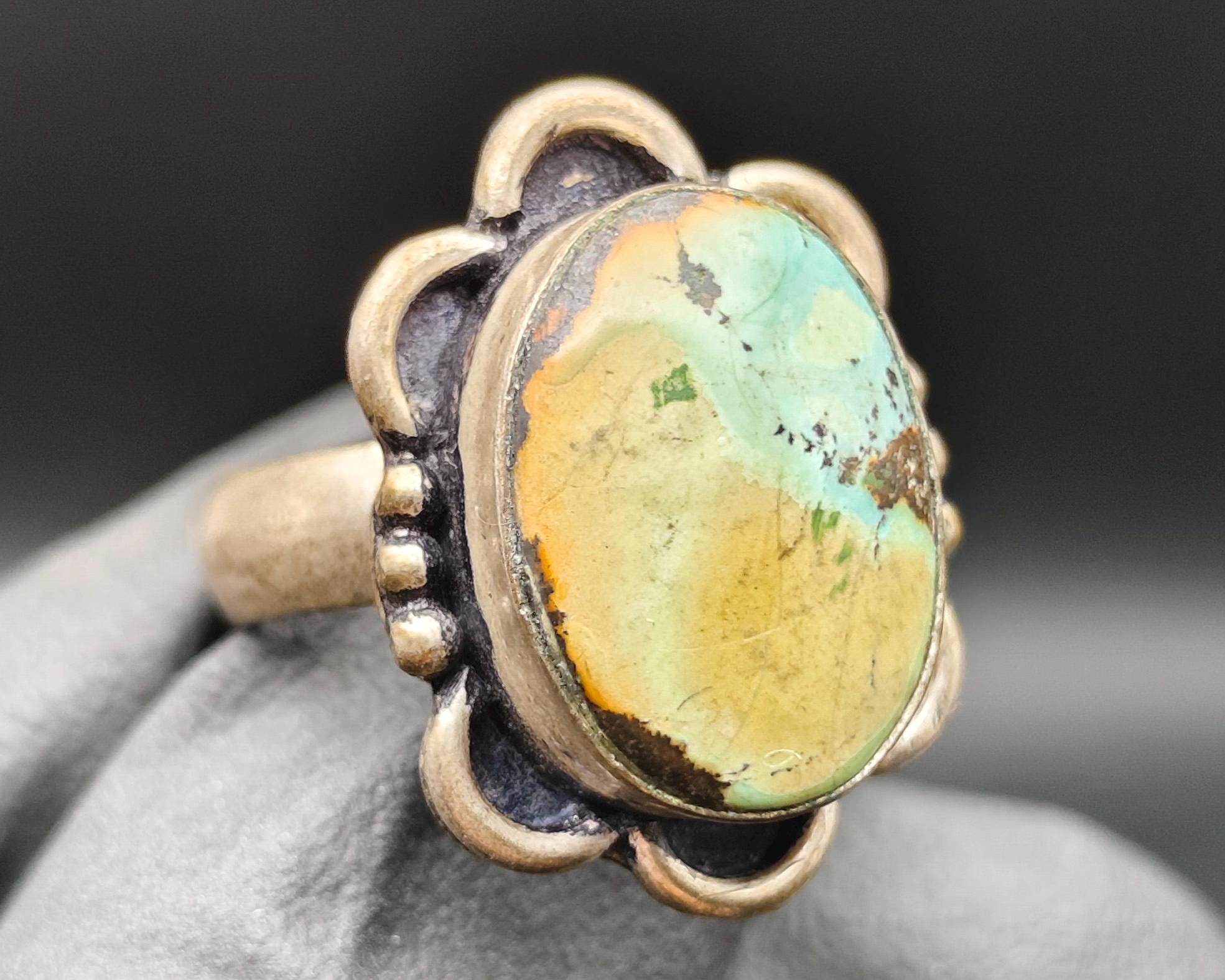 Very Old Ottoman Empire Style Turquoise Stone Floral Oval