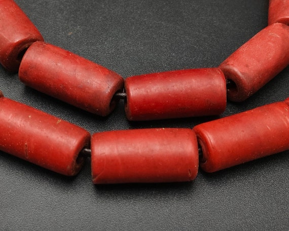 AUTHENTIC Nagaland Red Glass Beads & Conch Shell … - image 2