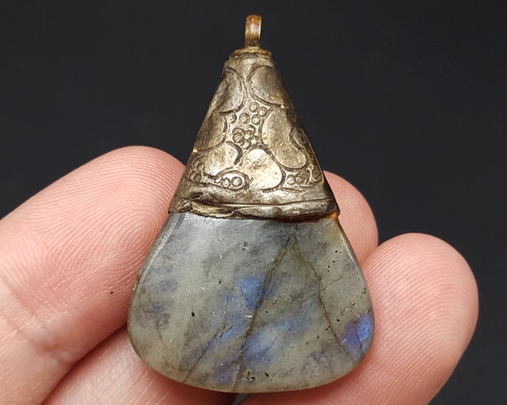 Antique Bronze Pendant Droplet Crystal Blue Asia … - image 5
