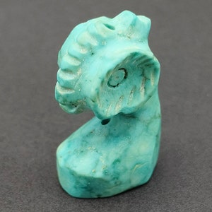 Rare Ancient Blue Turquoise Stone Roman Ram Animal Head Bead Statue Figure  #CP1084c