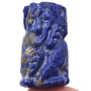 Timbro con sigillo cilindrico in pietra intagliata in lapislazzuli del Vicino Oriente, scena di storia storica, perlina n. CP221c