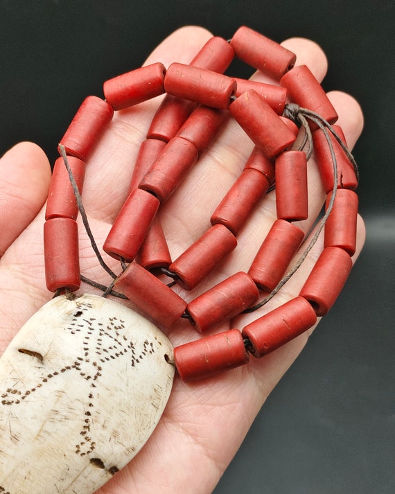 AUTHENTIC Nagaland Red Glass Beads & Conch Shell … - image 5