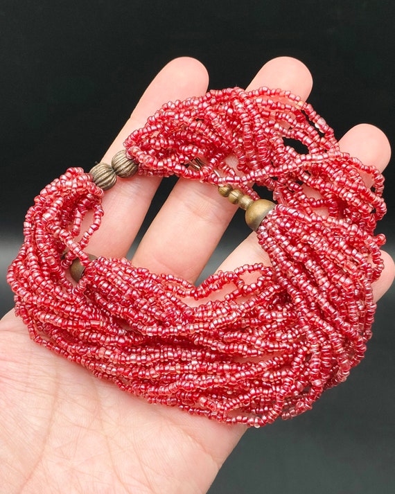 Ancient Nagaland Pastel Ruby Red Glass Beads Trad… - image 2