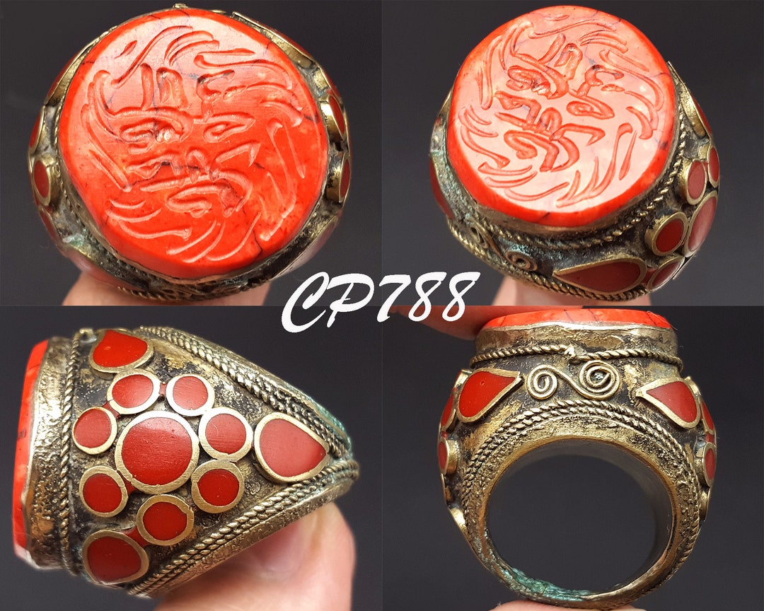 Red String Intaglio Old Islamic Intaglio Arabic Writing Red Glass Brown Ring Size 7.5 US ...