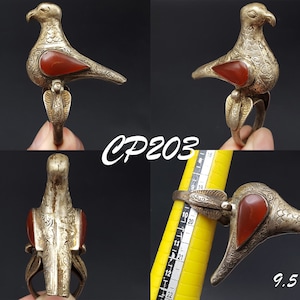Afghanistan Beautiful Near Eastern Silver Ring Inserts Bird Ring Size 9.5 US #CP203