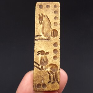 Rara antica forma di scatola enorme 4 lati intaglio intaglio cavallo pietra perlina #CP771c