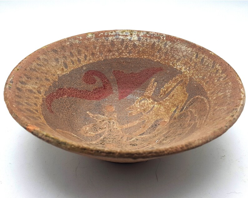 6" Wonderful Bowl Persian Islamic Pottery Centuar & Horse Stoneware Designs Terracotta #CP242c image 3